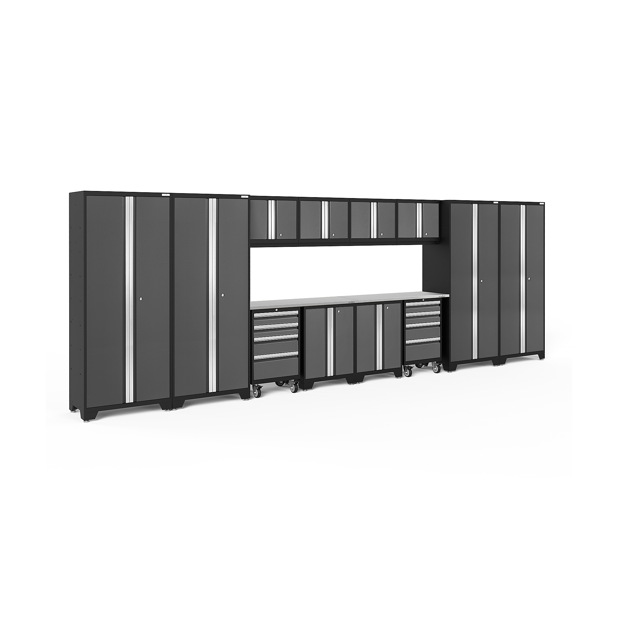 NewAge Products, Bold Series Gray 14-Pc. Steel Garage Cabinet Set, Width 216 in, Height 76.75 in, Depth 18 in, Model# 50417